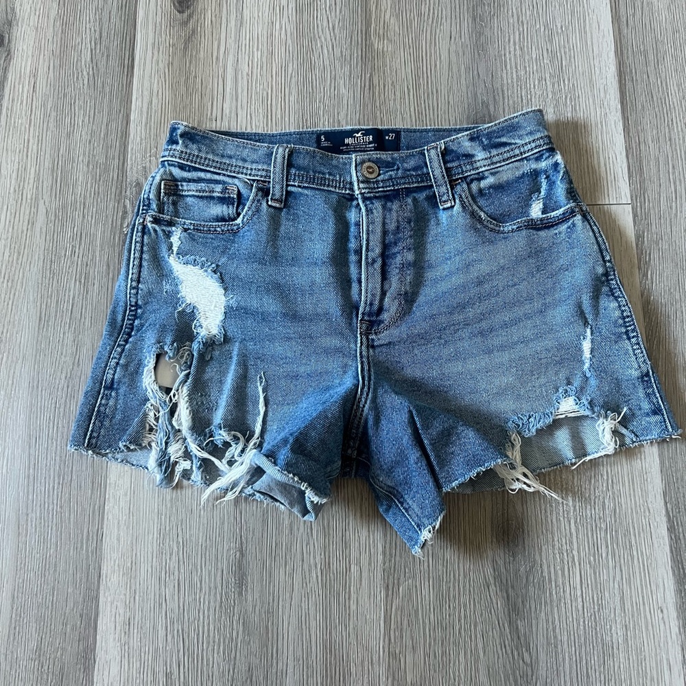 Hollister Women's Ripped Jean Shorts - Blue